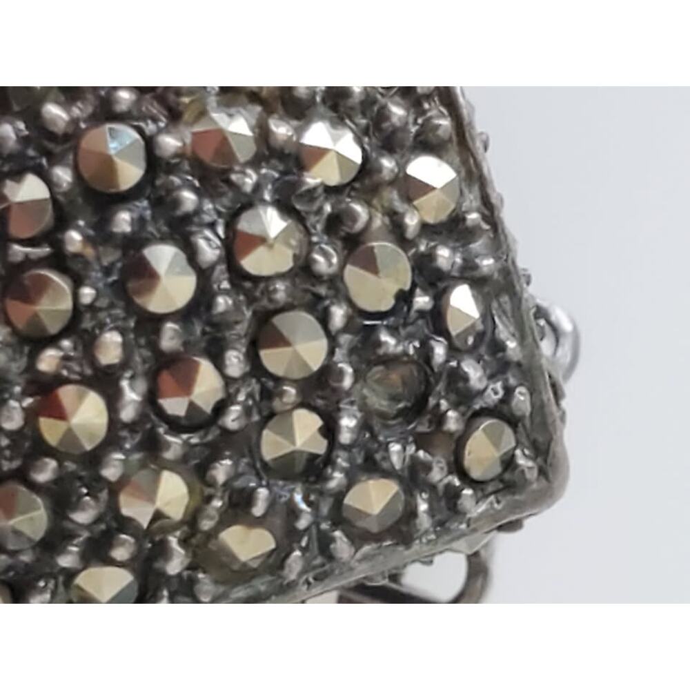 Vintage Sterling Silver Marcasite Square Earrings - Picture 6 of 7
